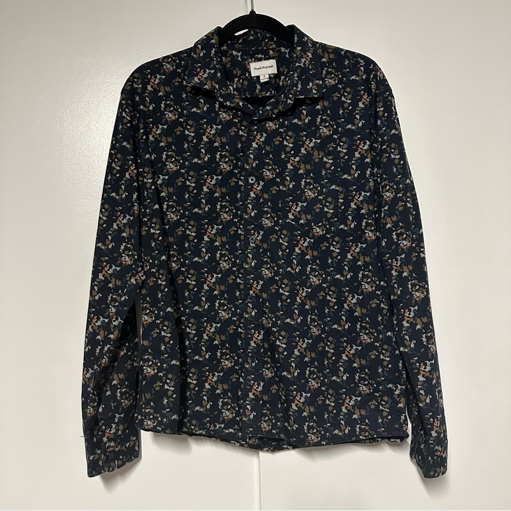 Frank and Oak Navy multi pattern print button down shirt Size XL